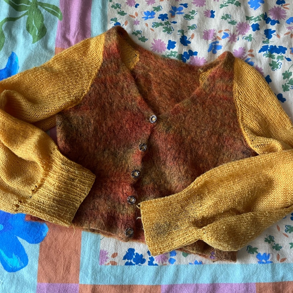 Vintage ✨ Orange Handmade Cardigan